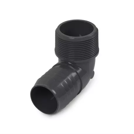 1-1/2″ Barbed Insert x 1-1/2″ Male NPT 90° PVC Elbow, Sch 40, Gray