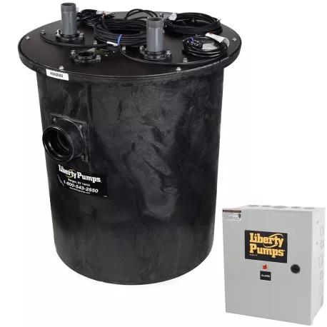 1 HP 1100-Series Duplex Sewage System w/ LEH102M2 Pumps, Control & 30″ x 36″ Basin, 2″ Disch., 230V, 10′ cord