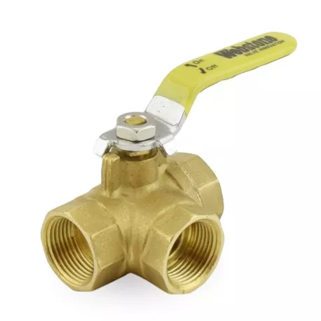 3/4" Threaded 3-Way Brass Ball Valve, Full Port