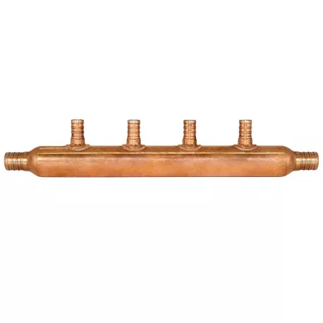 4-port Copper Manifold with 1/2″ PEX branches, 3/4″ PEX x Open