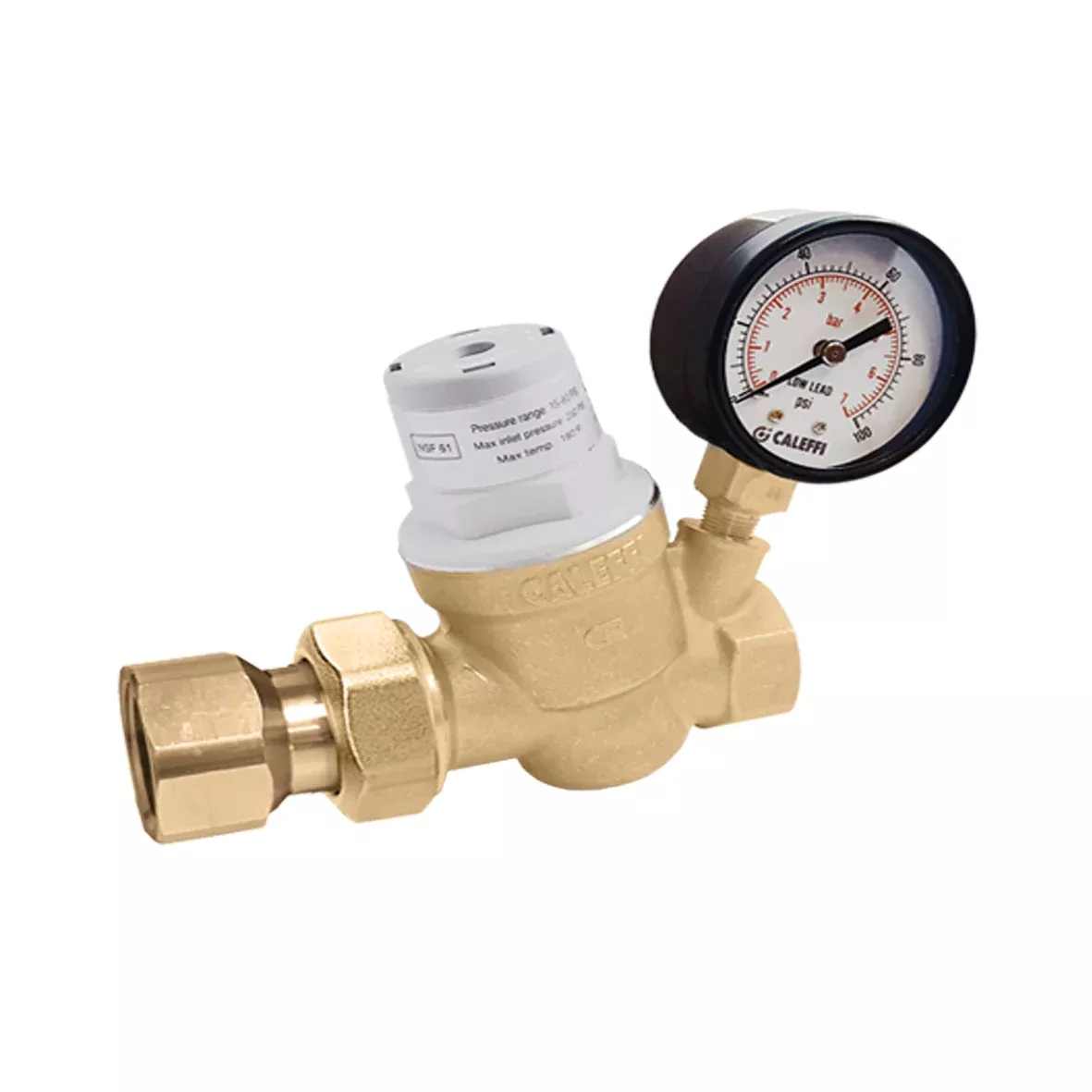 Caleffi 533351HA PresCal™ Compact Pressure Reducing Valve with Gauge, 3/4″ FNPT Union x FNPT