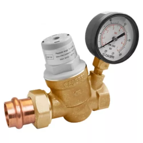 Caleffi 533651HA PresCal™ Compact Pressure Reducing Valve with Gauge, 3/4″ Press Union x FNPT