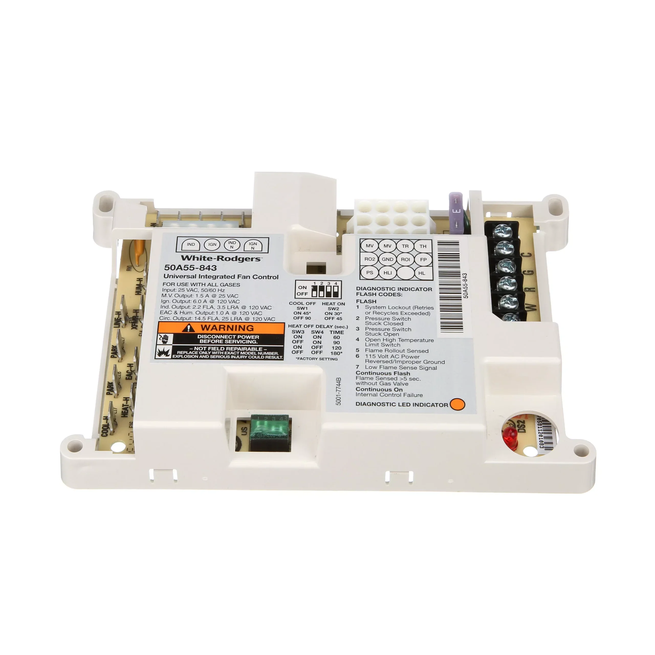 Copeland White-Rodgers 50A55-843 Integrated Furnace Control Board, Universal Replacement