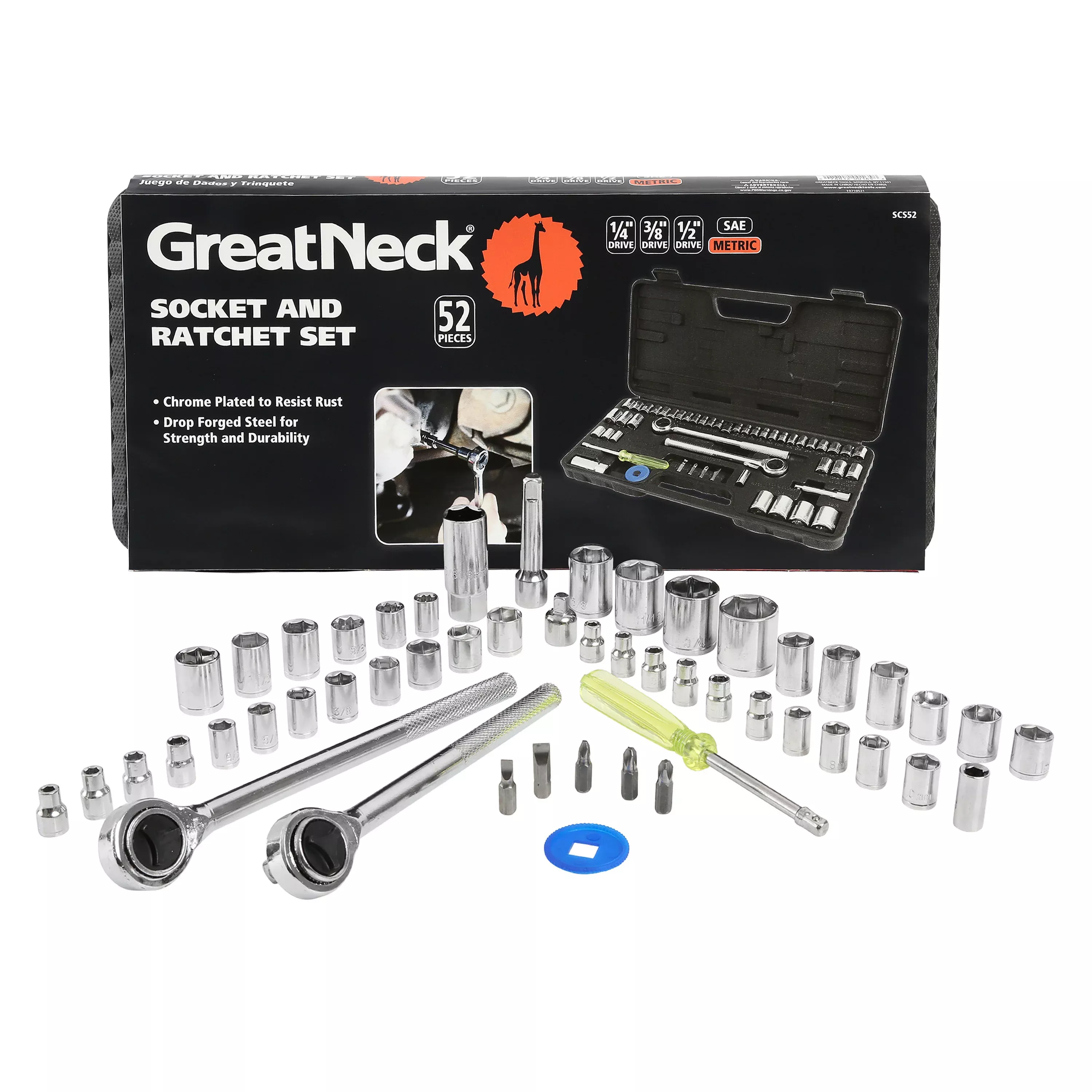 GreatNeck SCS52 Multi-Drive Socket and Ratchet Set