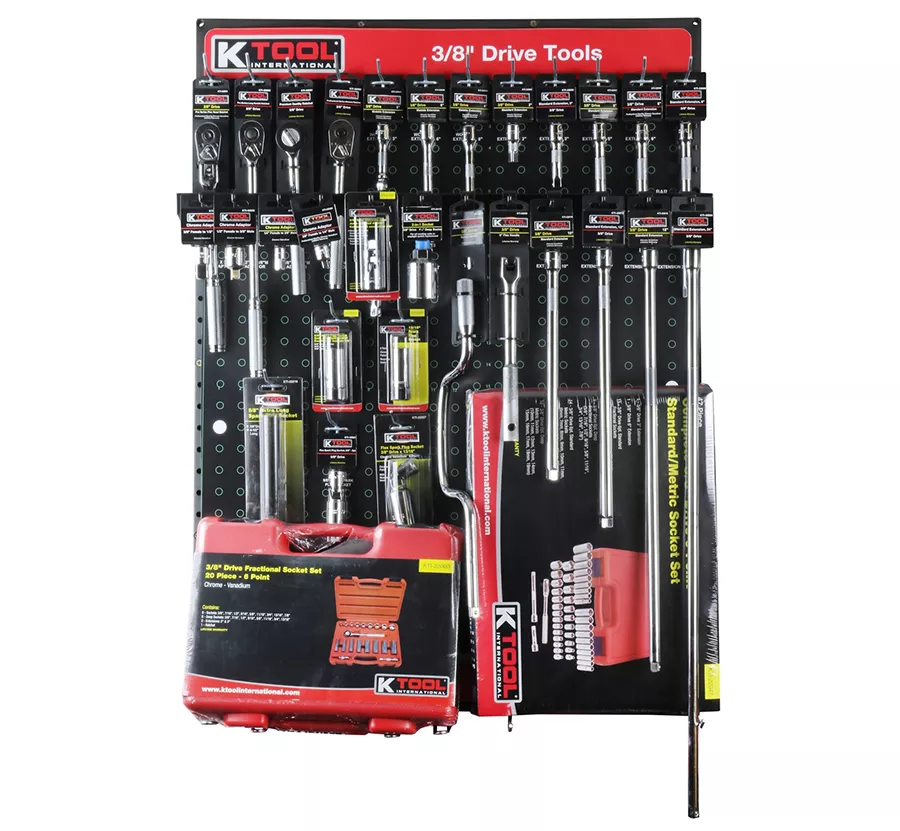K Tool International 0806 - 32-PC 3/8" Dr Hand Tool Set on Display Board