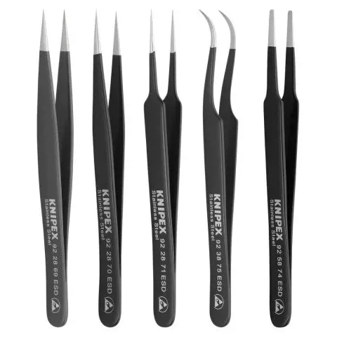 KNIPEX 92 00 01 ESD 5-Piece ESD Tweezer Set