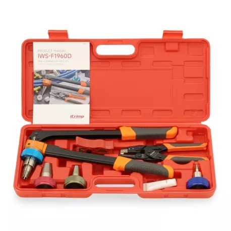Manual PEX Expander Tool Kit w/ Auto-Rotating Head for sizes 1/2″, 3/4″ & 1″ (incl Cutter & Ring Removal Tool)