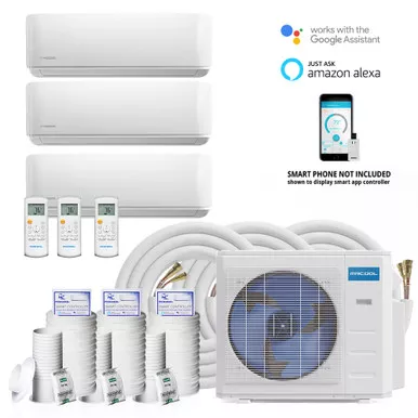 MRCOOL DIY 5th Gen 3-Zone Wall Mount System 6K+6K+6K — 2×16ft + 1×50ft Line Sets | DIYM318HPW00D03