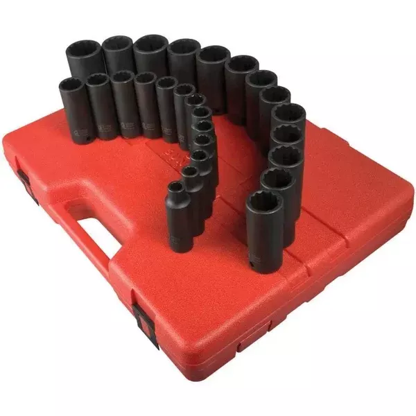 Sunex 1/2 in Dr. 12 Pt. 26 Pc. Metric Deep Impact Socket Set