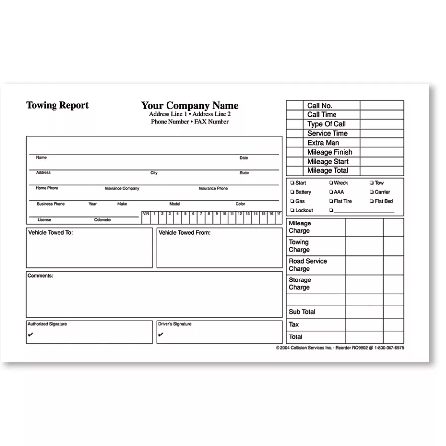 Towing Invoice – Pack 250